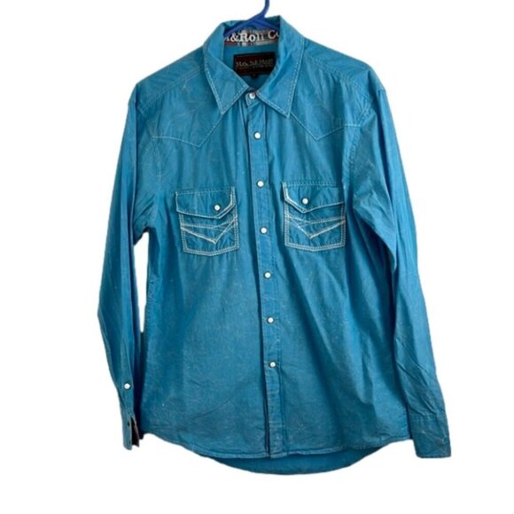 Rock & Roll Cowboy Marbleized Blue Western Cowboy Shirt w/ Snap Pearl Buttons - Picture 1 of 10